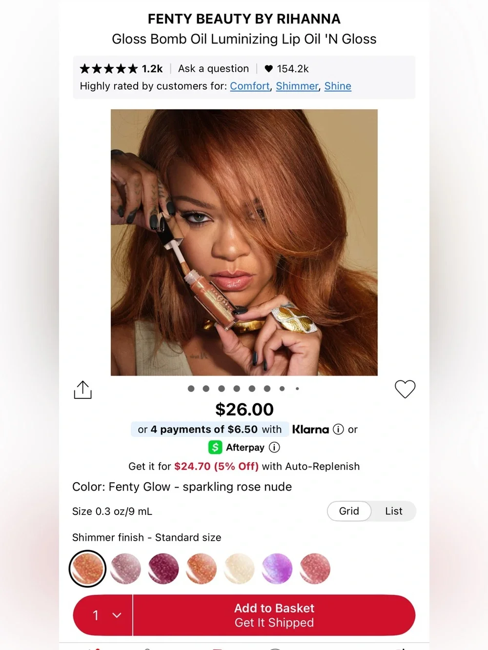 Fenty Beauty Gloss Bomb — Sparkling Rose Nude with Gold Shimmer